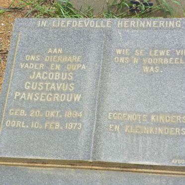 PANSEGROUW Jacobus Gustavus 1894-1973