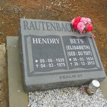 RAUTENBACH Hendry 1929-1975 &amp; Elisabeth DU TOIT 1934-2012