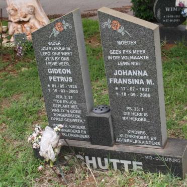 SCHUTTE Gideon Petrus 1926-2003 &amp; Johanna Fransina M. 1937-2006