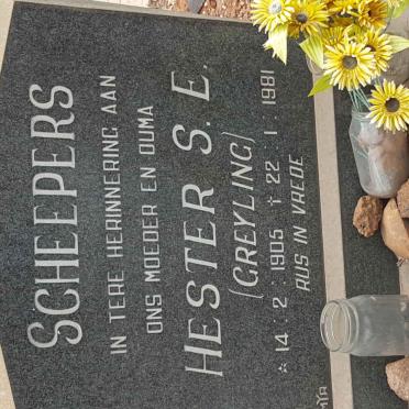 SCHEEPERS Hester S.E. nee GREYLING 1905-1981
