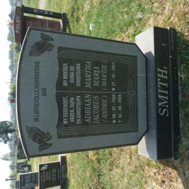 SMITH Adriaan Jacobus 1935-2008 &amp; Martha Maria 1941-