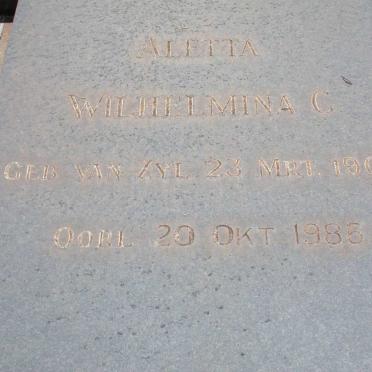 ? Aletta Wilhemina C. nee VAN ZYL 1907-1986
