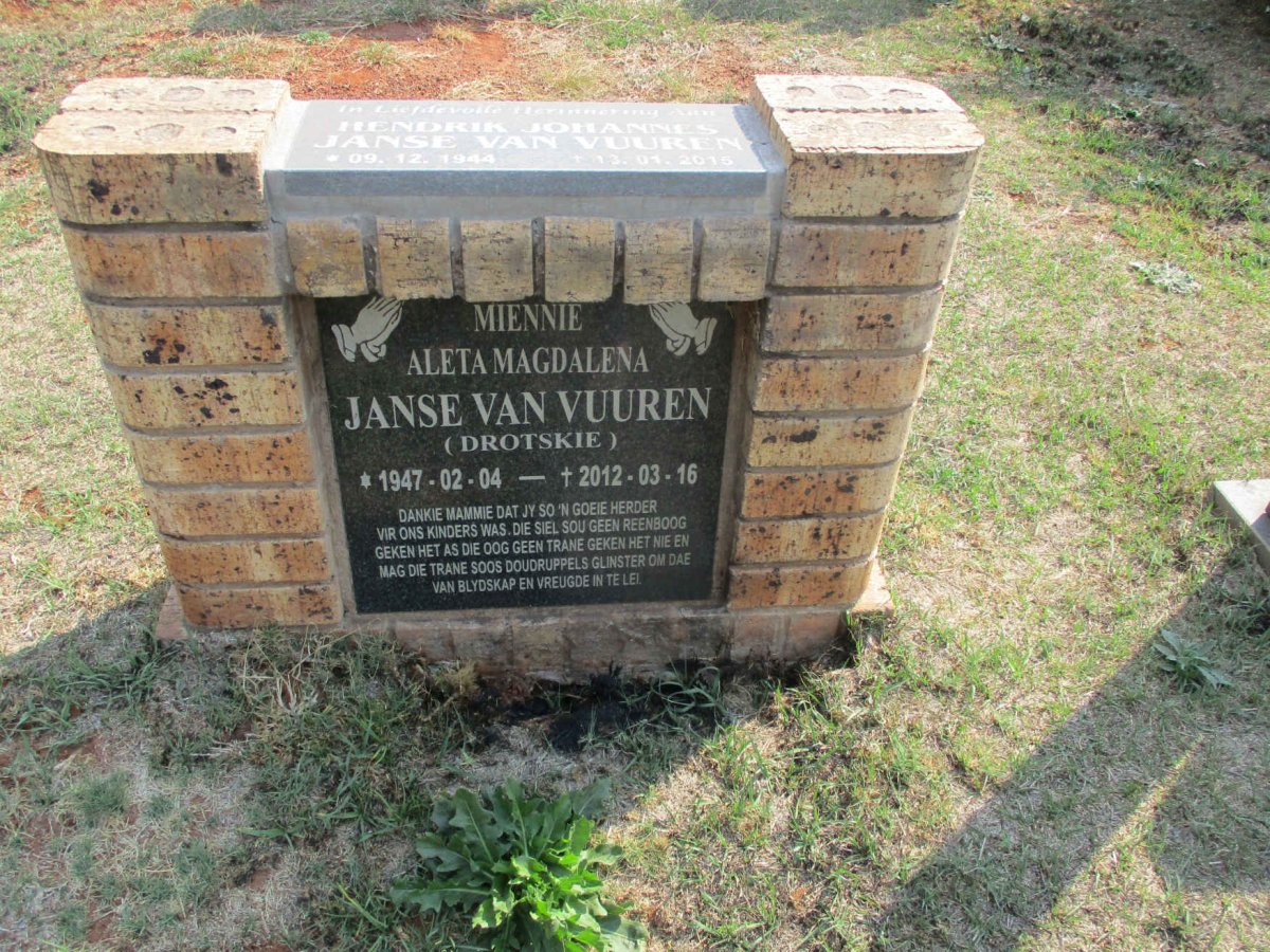 VUUREN Mienie Aleta Magdalena, Janse van nee DROTSKIE 1947-2012