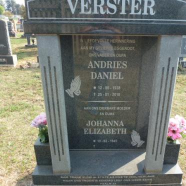 VERSTER Andries Daniel 1938-2010 &amp; Johanna Elizabeth 1945-