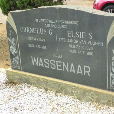 WASSENAAR Cornelus G. 1879-1968 &amp; Elsie S. nee JANSE VAN VUUREN 1886-1956