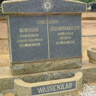 WASSENAAR Theodorus 1832-1891 &amp; Cornelia Gertruida VAN NIEKERK 1845-1928