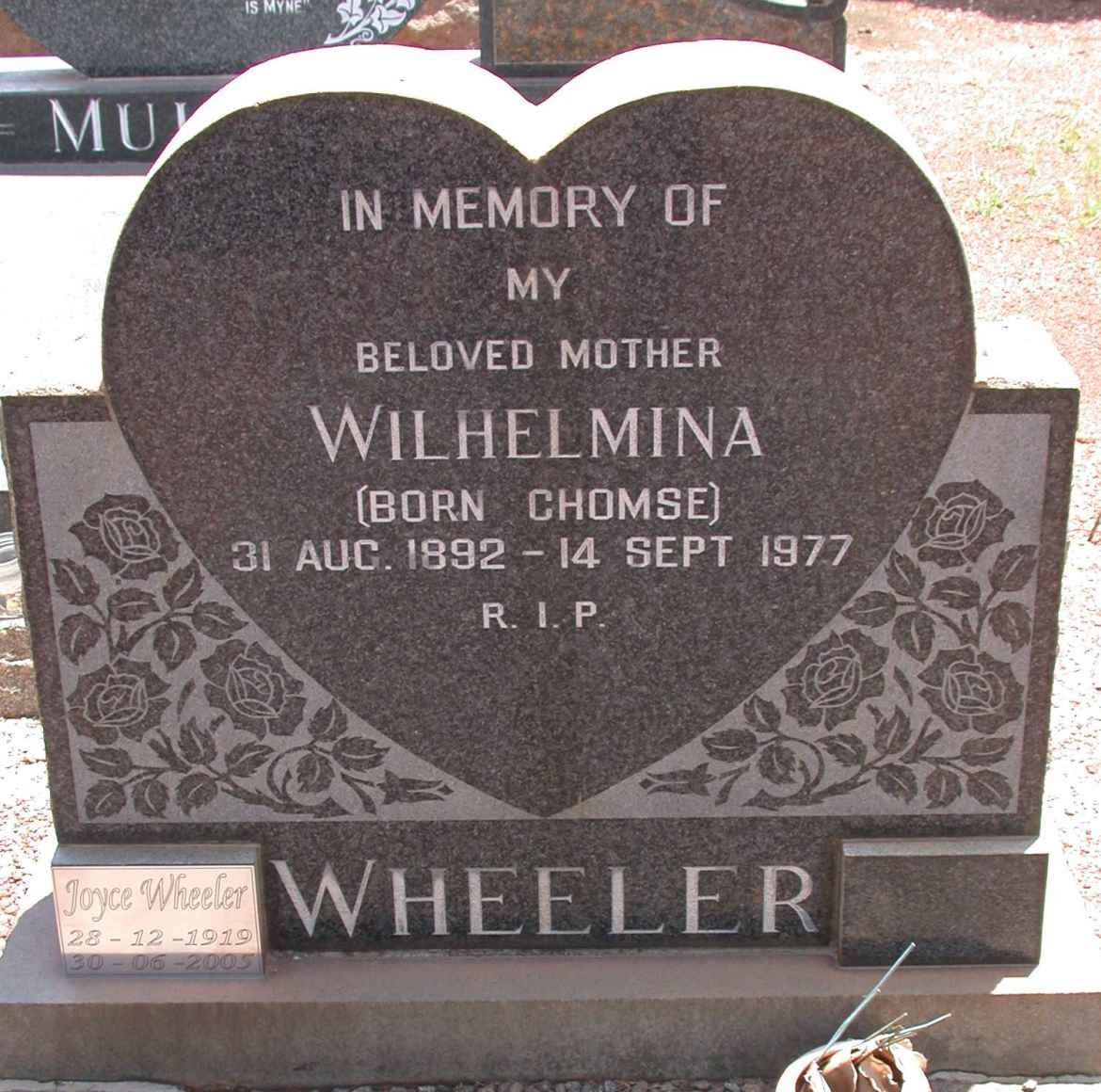 WHEELER Wilhelmina nee CHOMSE 1892-1977