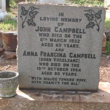 CAMPBELL John -1932 &amp; Anna Francina VOGELZANG -1964
