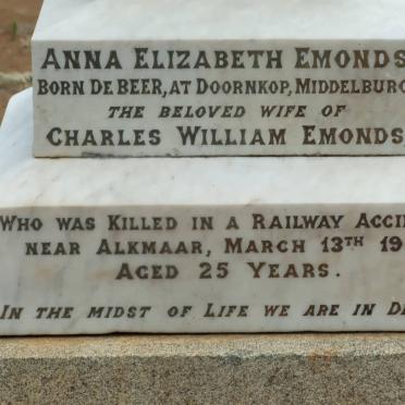 EMONDS Anna Elizabeth nee DE BEER -1907 #2