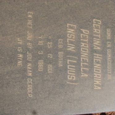 ENSLIN Gertina Hendrika Petronella formerly LUUS nee BOTHA 1901-1980