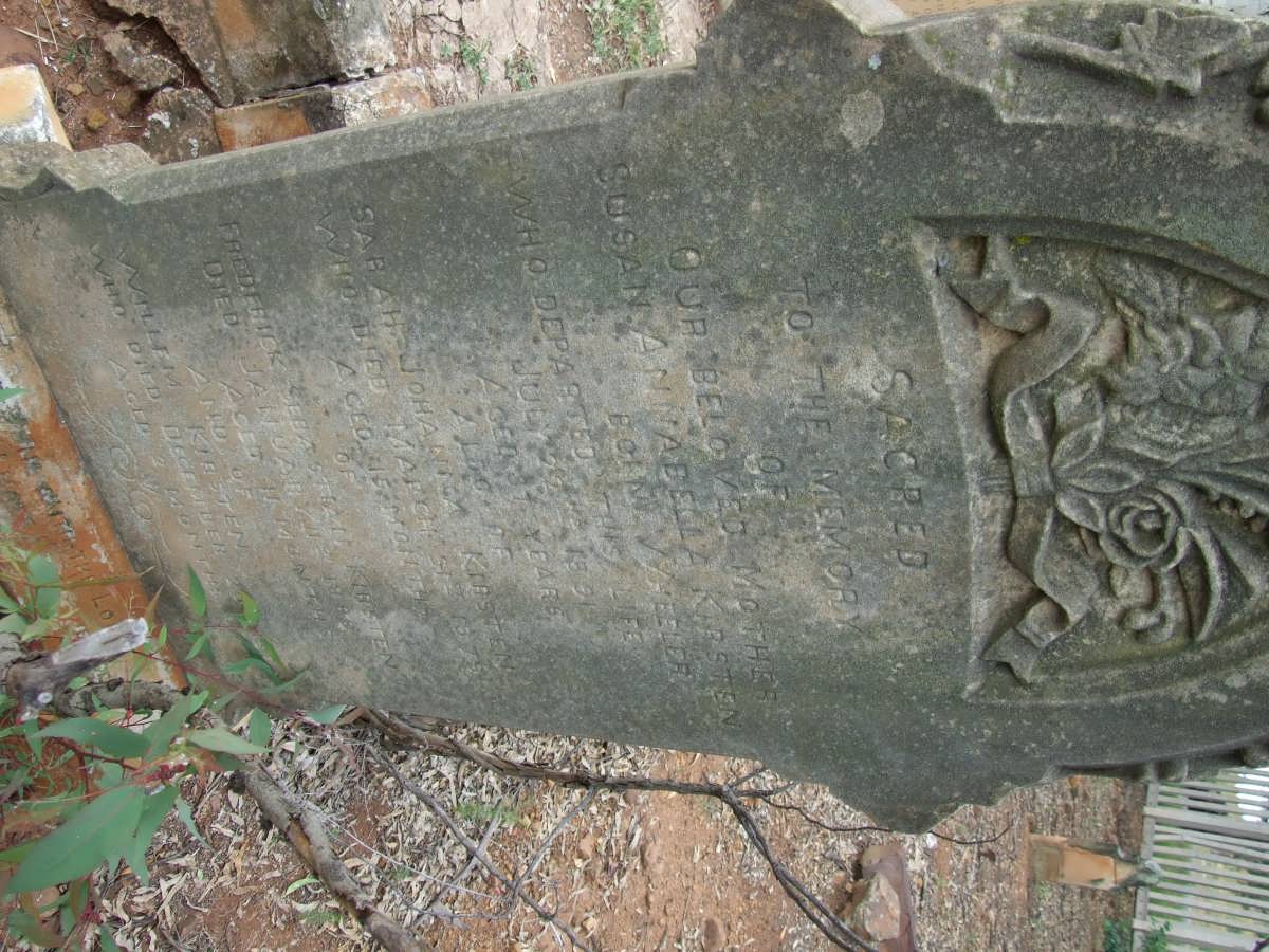 KIRSTEN Susan Annabella nee WHEELER -1891 :: KIRSTEN Sarah Johanna -1879 :: KIRSTEN Frederick Sebastian -1889 :: KIRSTEN William #1