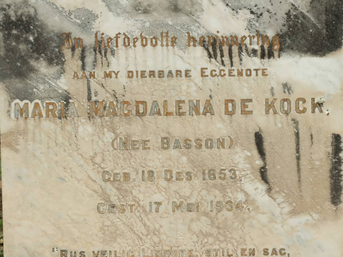 KOCK Jacobus Nicolaas Boshoff, de 1852-1938 & Maria Magdalena nee BASSON 1853-1934 #3
