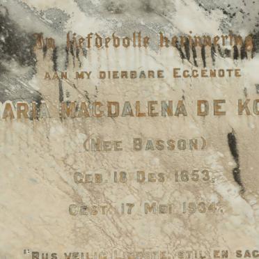 KOCK Jacobus Nicolaas Boshoff, de 1852-1938 & Maria Magdalena nee BASSON 1853-1934 #3