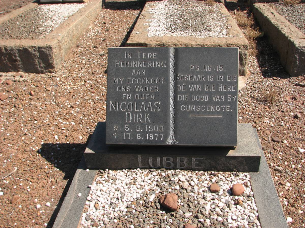 LUBBE Nicolaas Dirk 1903-1977