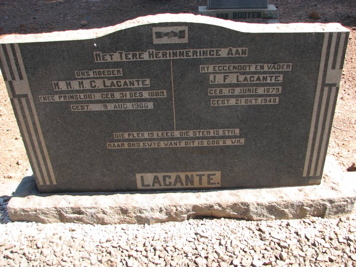 LACANTE J.F. 1879-1948 &amp; M.M.M.C. PRINSLOO 1885-1966