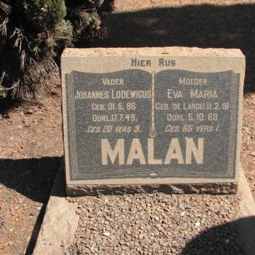 MALAN Johannes Lodewicus 1886-1949 &amp; Eva Maria DE LANGE 1891-1969