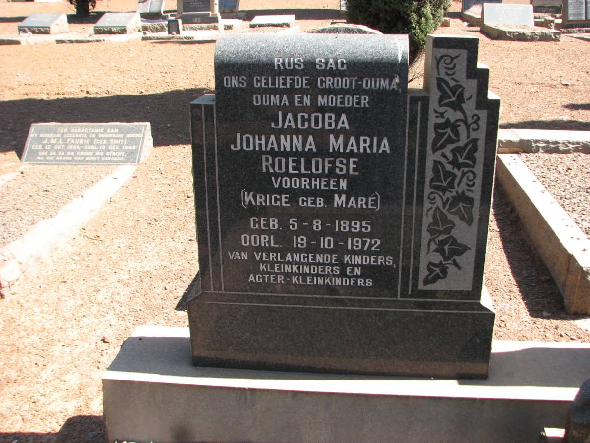 ROELOFSE Jacoba Johanna Maria formerly KRIGE nee MARÉ 1895-1972