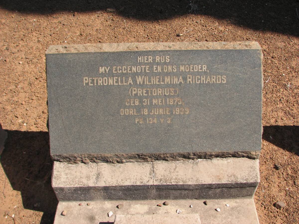RICHARDS Petronella Wilhelmina nee PRETORIUS 1873-1939