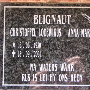 BLIGNAUT Christoffel Lodewikus 1930-2001 &amp; Anna Maria 