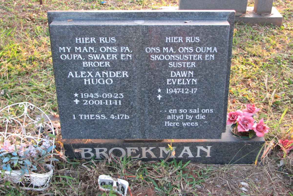 BROEKMAN Alexander Hugo 1945-2001 &amp; Dawn Evelyn 1947-