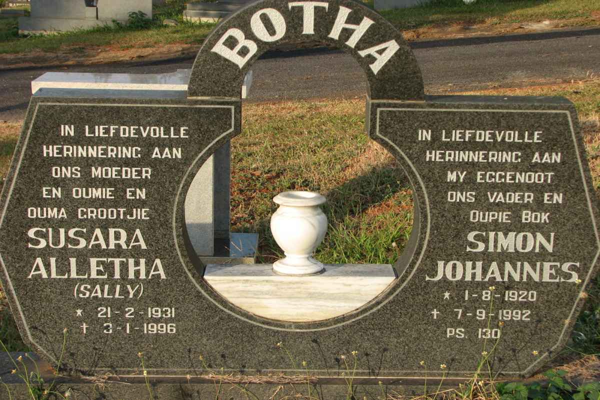 BOTHA Simon Johannes 1920-1992 &amp; Susara Alletha 1931-1996