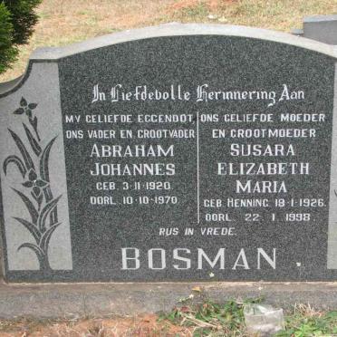 BOSMAN Abraham Johannes 1920-1970 &amp; Susanna Elizabeth Maria HENNING 1926-1998