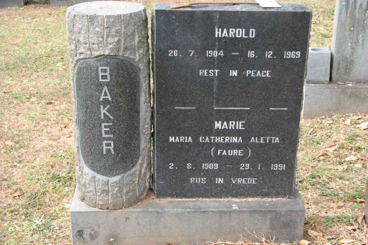 BAKER Harold 1904-1969 &amp; Maria Catherina Aletta FAURE 1909-1991