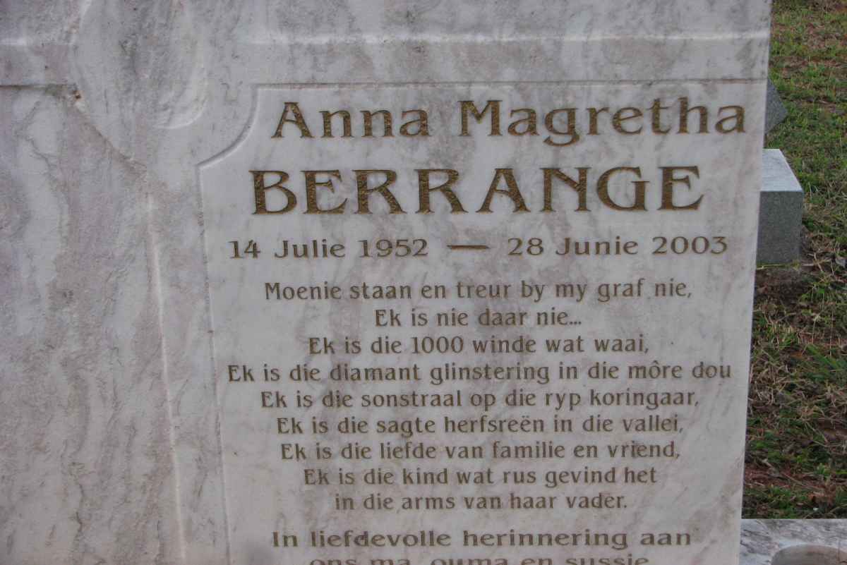 BERRANGE Anna Magretha 1925-2003