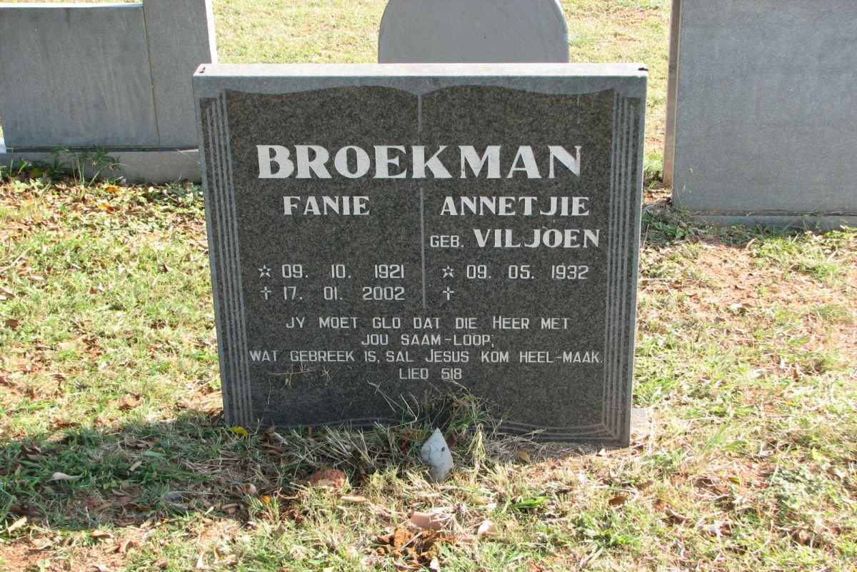 BROEKMAN Fanie 1921-2002 &amp; Annetjie VILJOEN 1932-