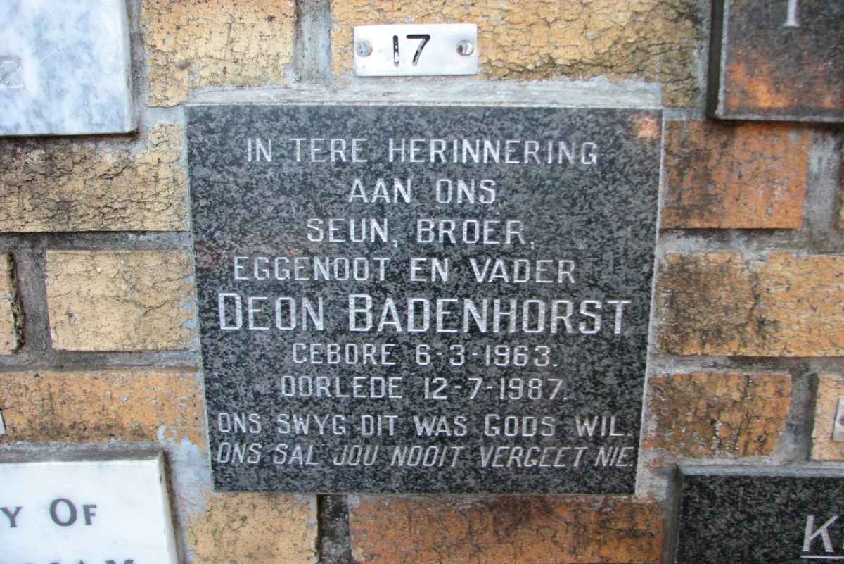 BADENHORST Deon 1963-1987