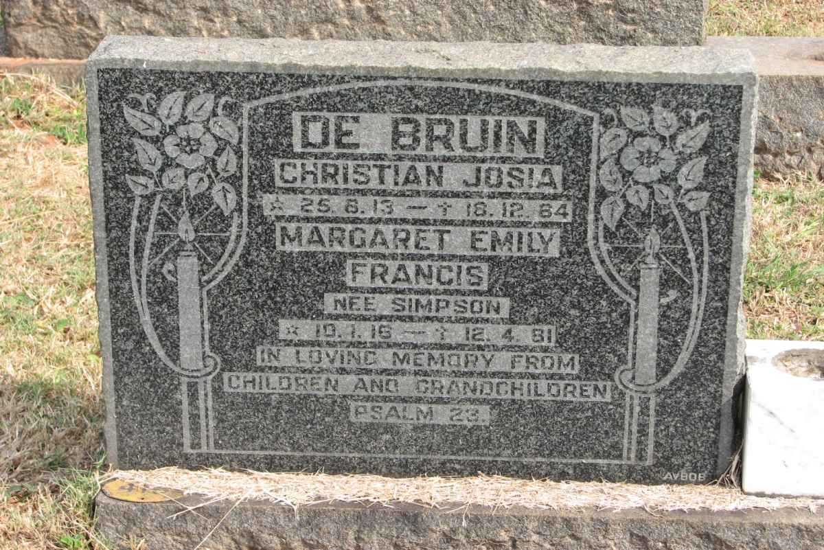 BRUIN Christian Josia, de 1913-1964 &amp; Margaret Emily Francis SIMPSON 1916-1981