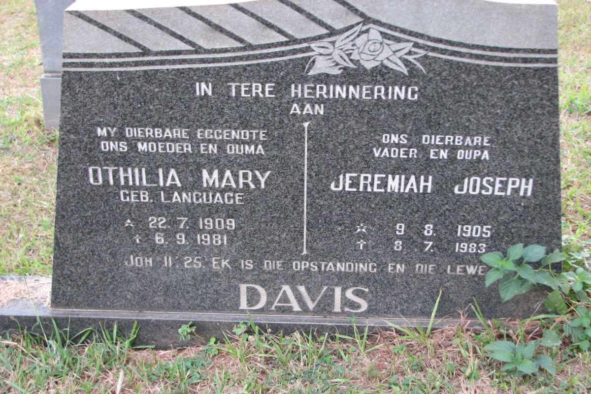 DAVIS Jeremiah Joseph 1905-1983 &amp; Othilia Mary LANGUAGE 1909-1981