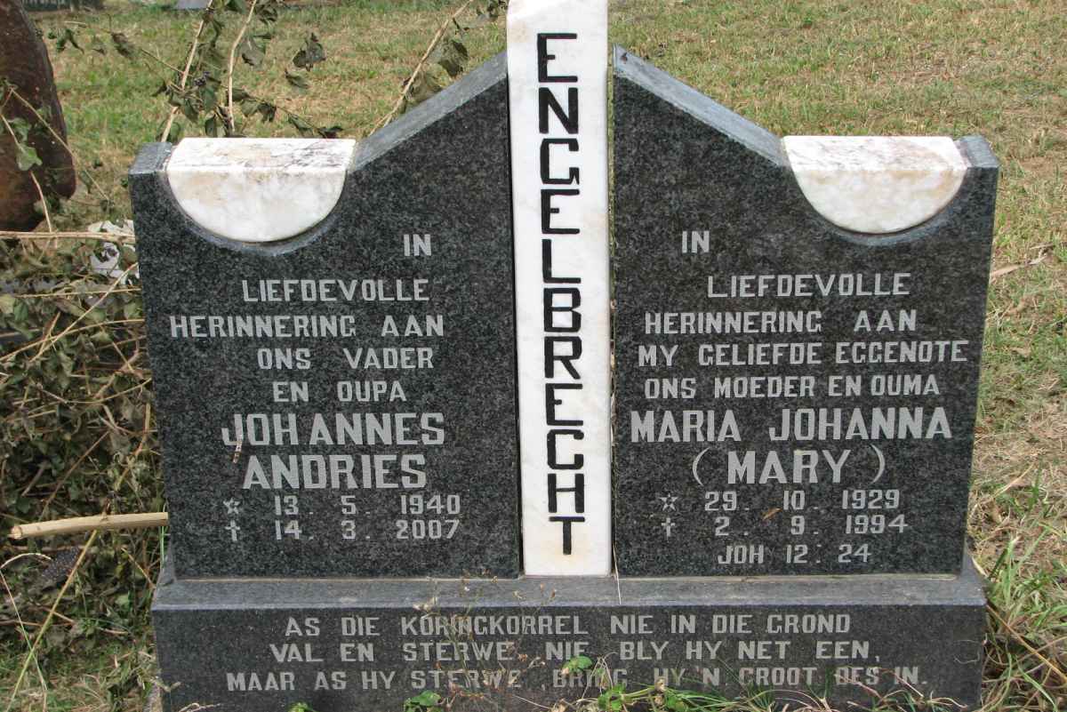 ENGELBRECHT Johannes Andries 1940-2007 &amp; Maria Johanna 1929-1994