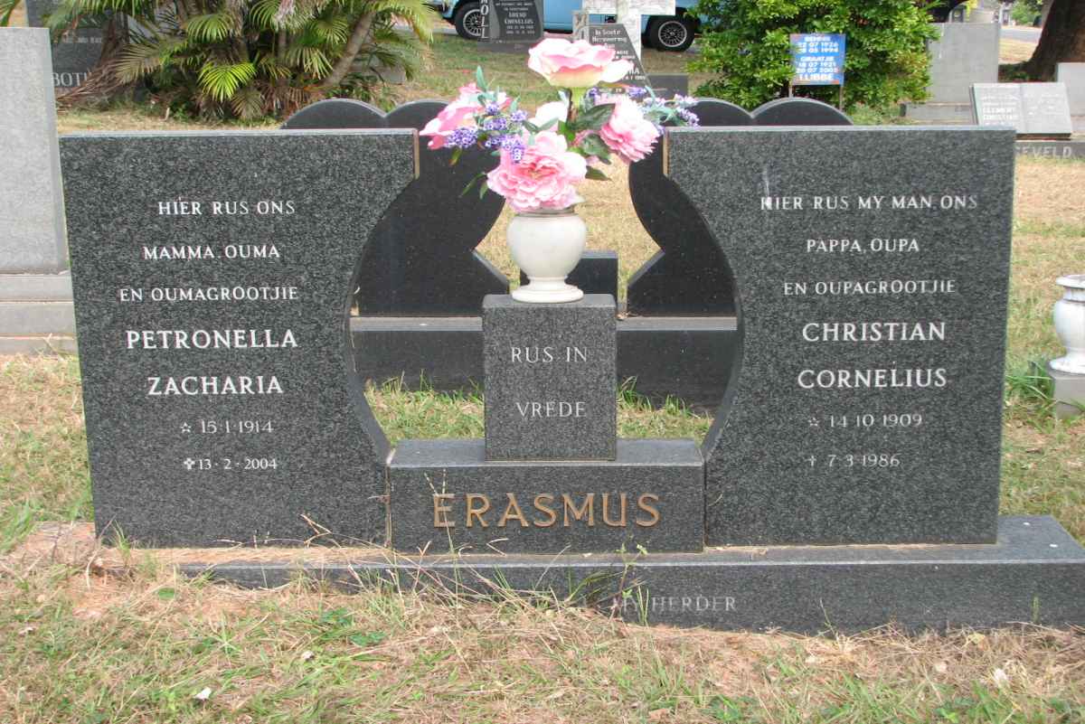 ERASMUS Christian Cornelius 1909-1986 &amp; Petronella Zacharia 1914-2004