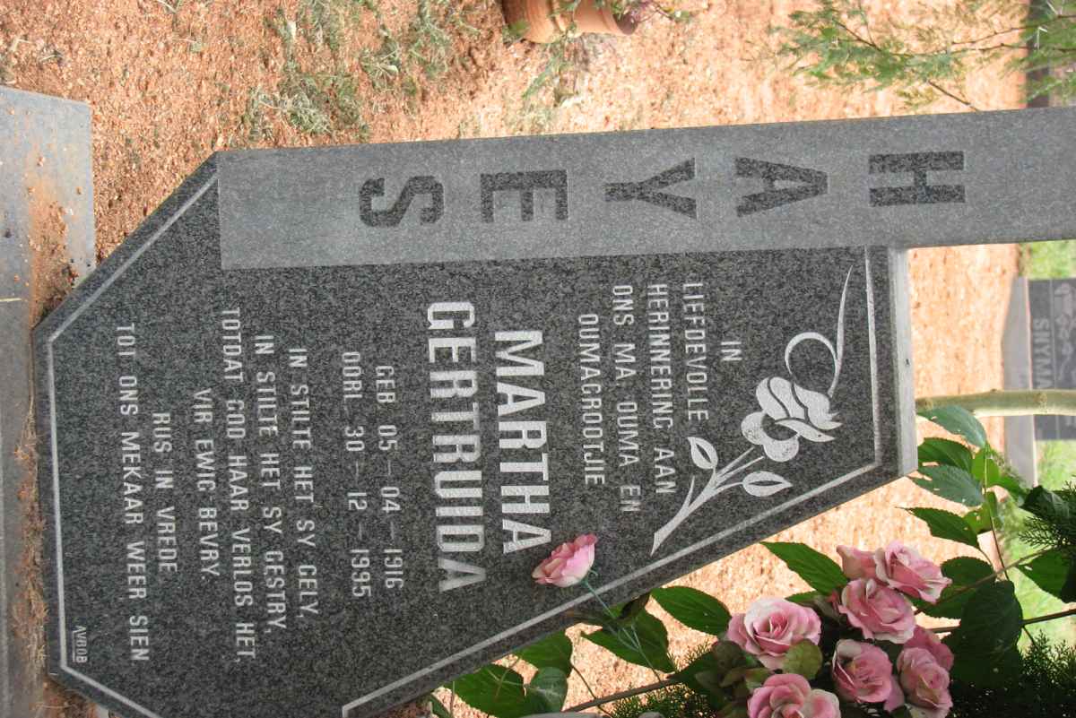 HAYES Martha Gertruida 1916-1995