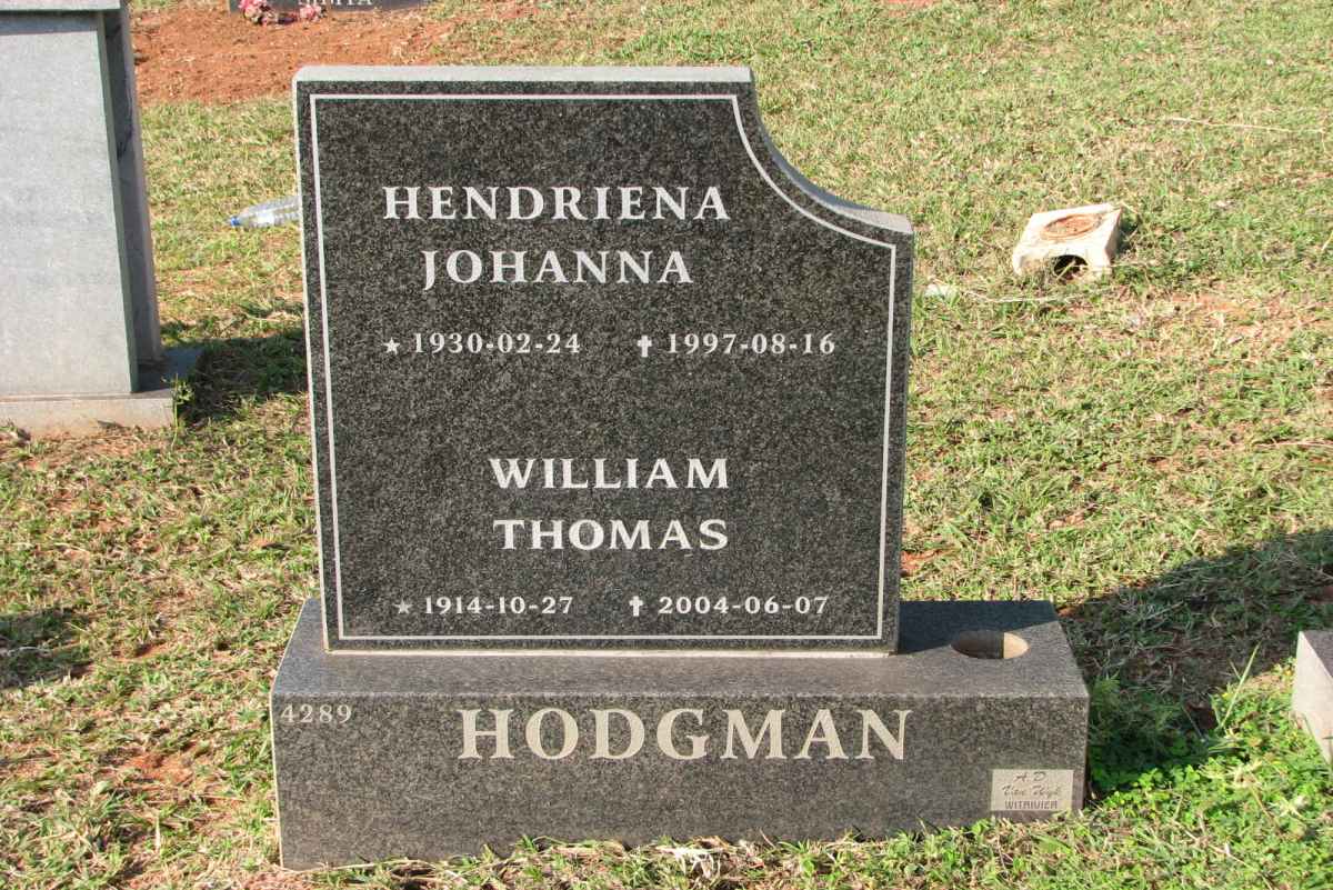 HODGMAN William Thomas 1914-2004 &amp; Hendriena Johanna 1930-1997