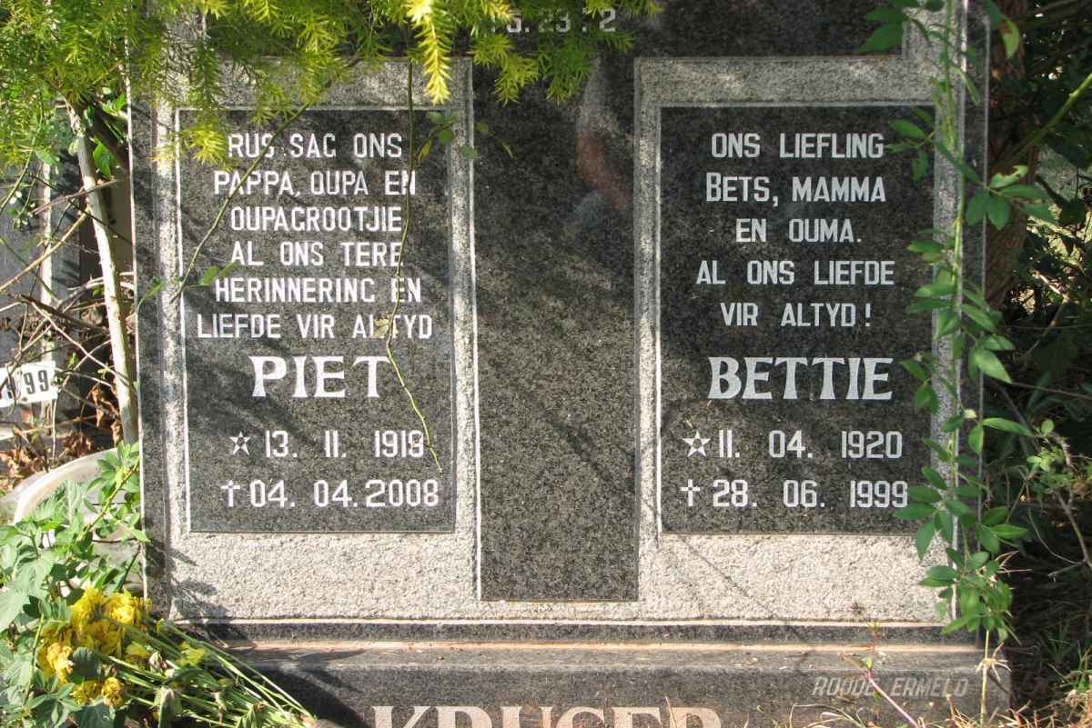 KRUGER Piet 1919-2008 &amp; Bettie 1920-1999
