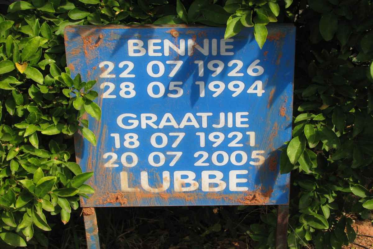 LUBBE Bennie 1926-1994 &amp; Graatjie 1921-2005
