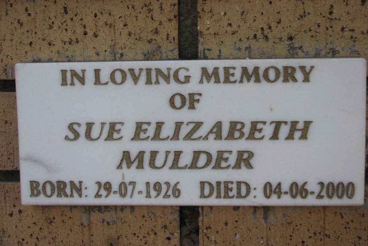 MULDER Sue Elizabeth 1926-2000