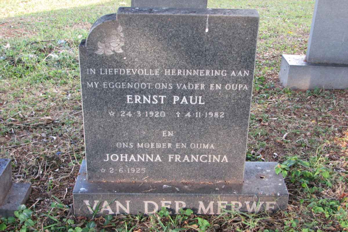 MERWE Ernst Paul, van der 1920-1982 &amp; Johanna Francina 1925-