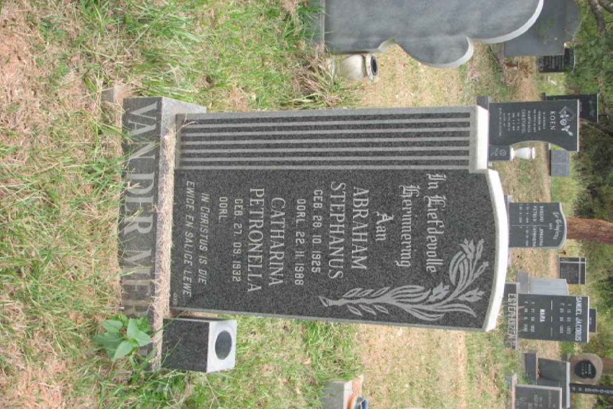 MERWE Abraham Stephanus, van der 1925-1988 &amp; Catharina Petronella 1932-
