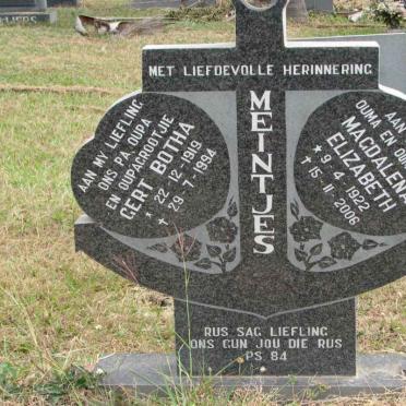 MEINTJES Gert Botha 1919-1994 &amp; Magdalena Elizabeth 1922-2006
