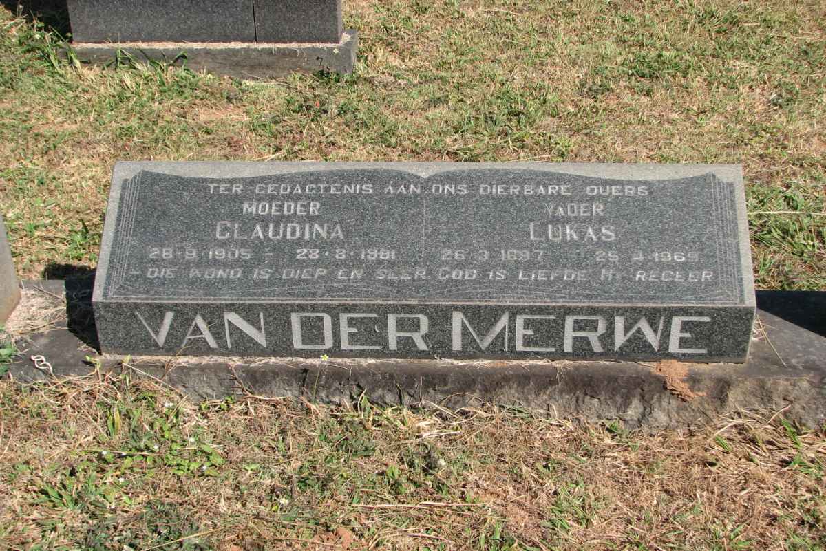MERWE Lukas, van der 1897-1969 &amp; Claudina 1905-1981