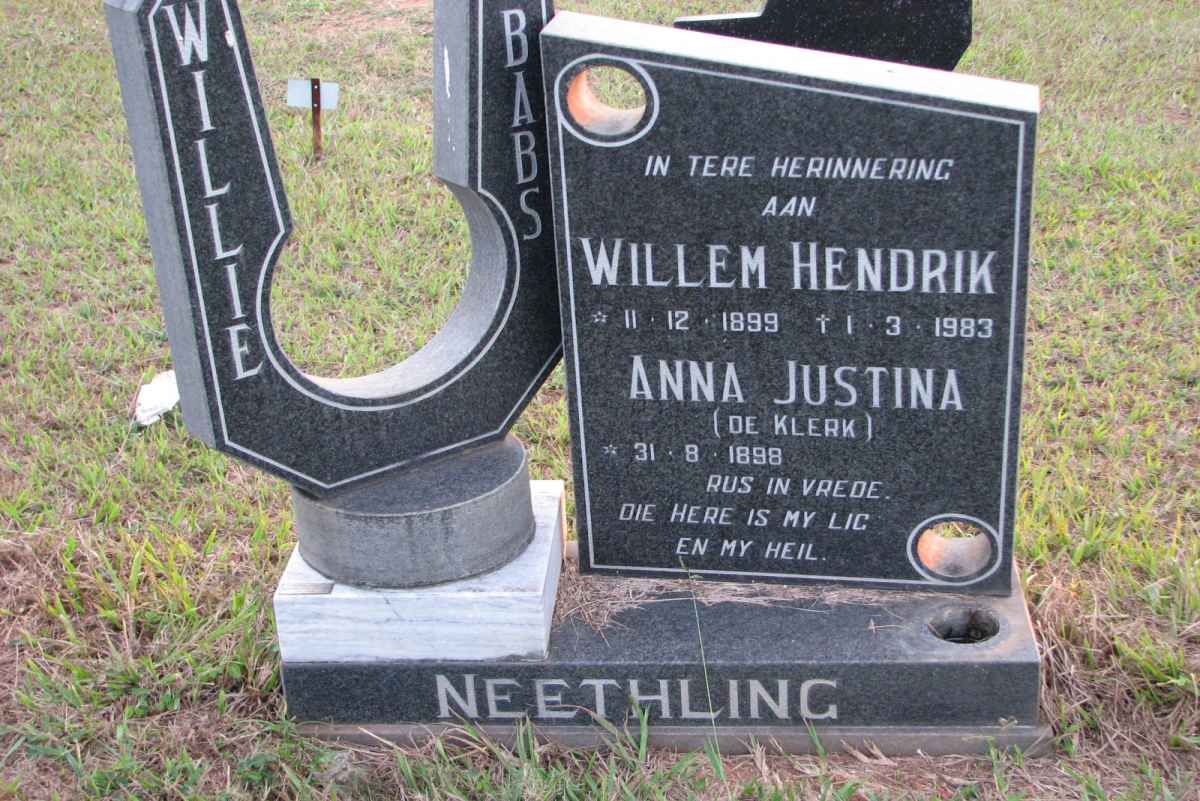 NEETHLING Willem Hendrik 1899-1983 &amp; Anna Justina De KLERK 1898-
