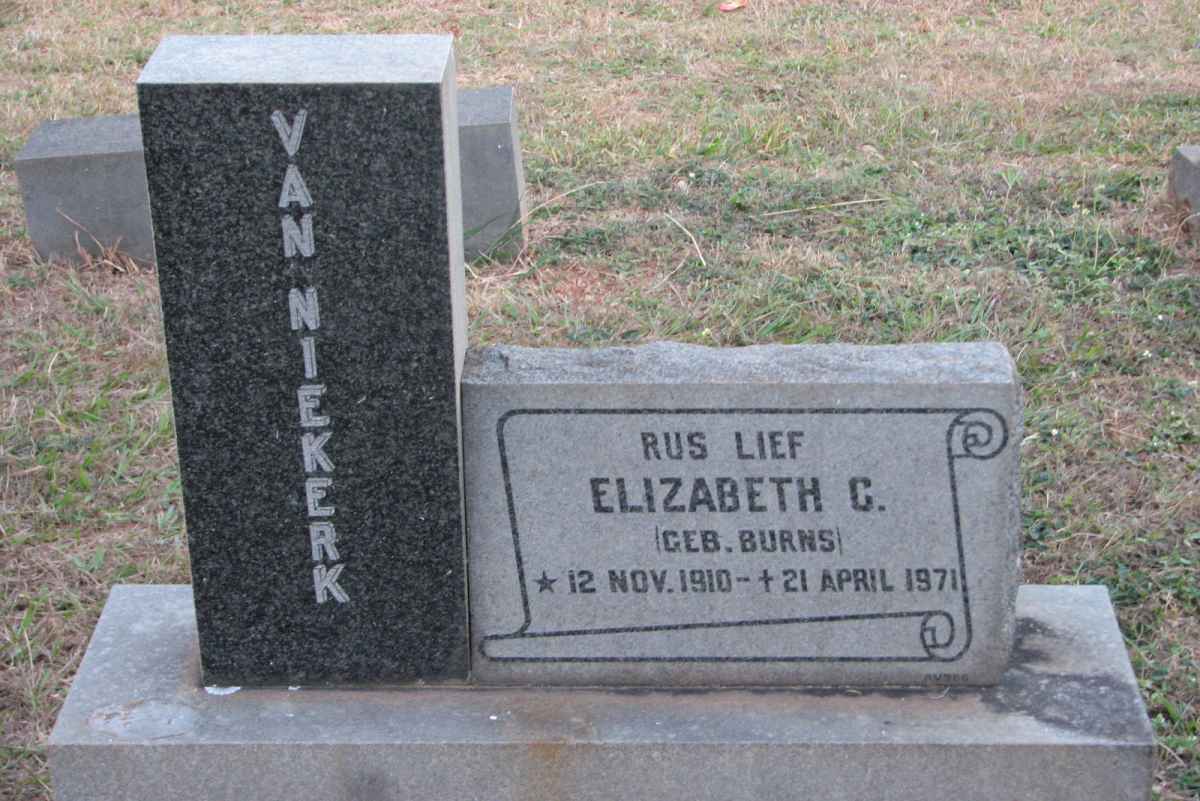NIEKERK Elizabeth C., van nee BURNS 1910-1971