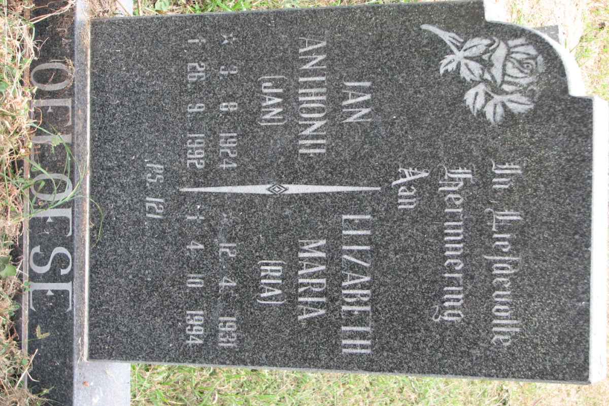OELOFSE Jan Anthonie 1924-1992 &amp; Elizabeth Maria 1931-1994