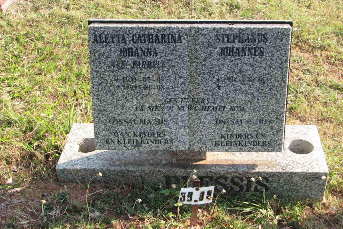PLESSIS Stephanus Johannes, du &amp; Aletta Catharina Johanna FARRELL 19?3-1999