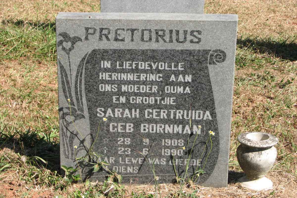 PRETORIUS Sarah Gertruida nee BORNMAN 1908-1990