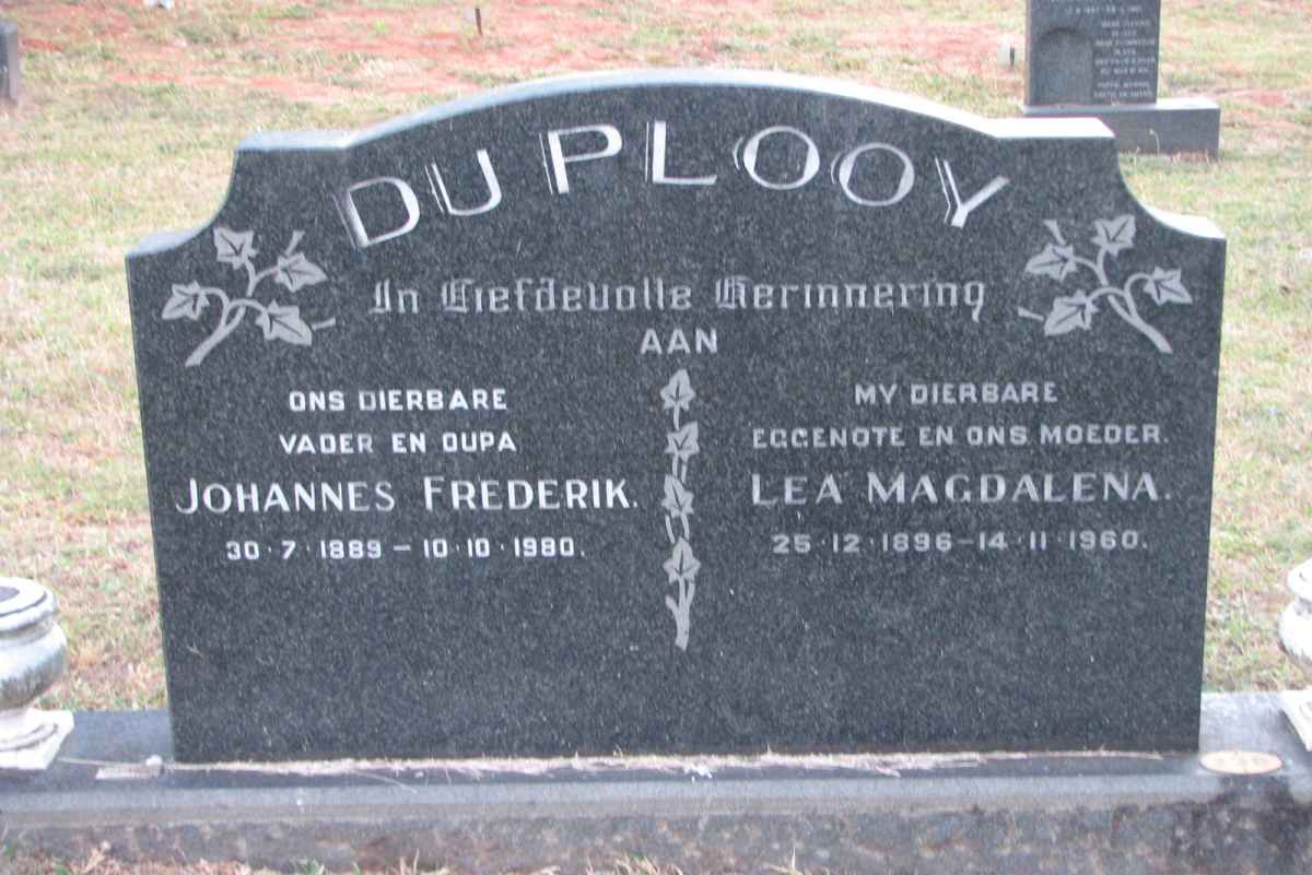 PLOOY Johannes Frederik, du 1889-1980 &amp; Lea Magdalena 1896-1960