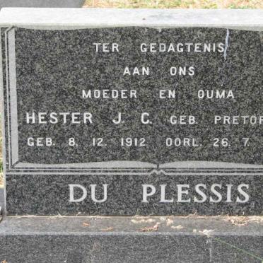PLESSIS Hester J.C., du nee PRETORIUS 1912-1980